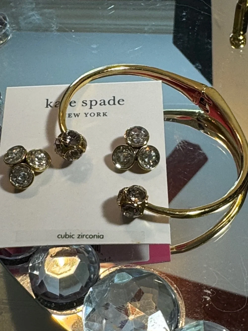 kate spade Gold-Tone Triple Crystal Stud Earrings & matching stone Bracelet - Picture 10 of 10